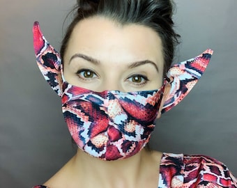 Elf ears face mask for all ages, Beautiful Baby yoda costume, Reusable elf mask, Mandalorian baby yoda. Snake print