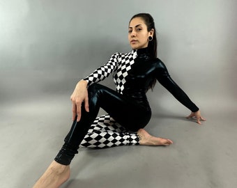 Spandex  UV Glow ElegantCircus Jumpsuit: Exotic Dance Wear, Gymnastic Bodysuit, Competition Costume