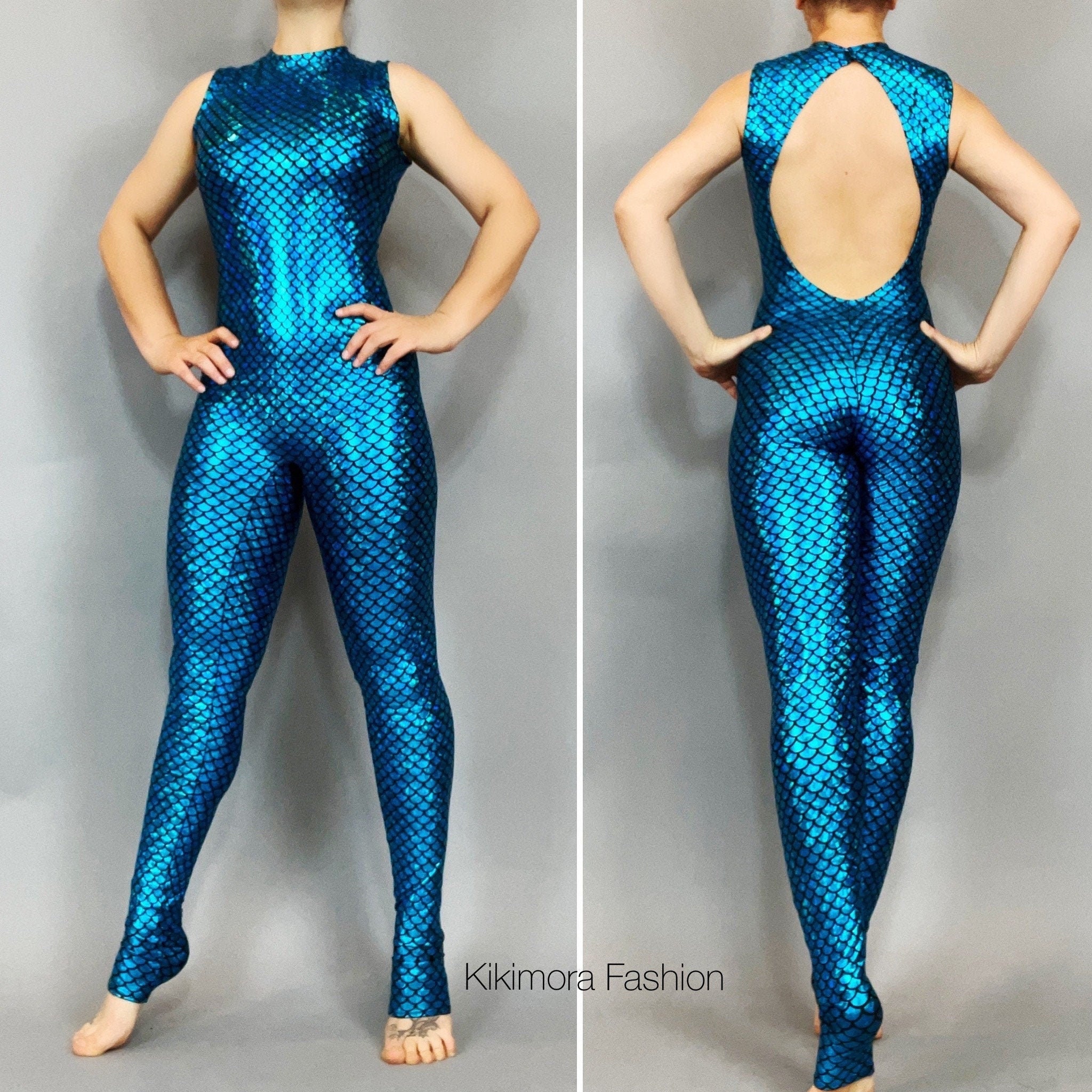 Mermaid! Turquoise and black pattern. Leotard/ bodysuit / bathing suit –  Kikimora Fashion Store