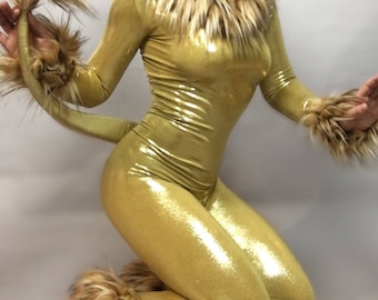 Golden Lion. Wizard of Oz Costume, exotic dance wear, spandex jumpsuit for woman or man.