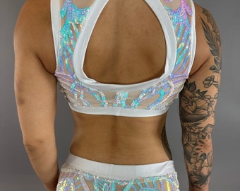 Exotic Pole Dance Costume: Trendy Crop Top & Bottoms Set for Aerial, Circus, and Festival Performances