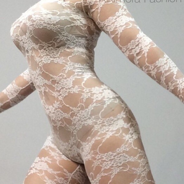 Lace catsuit ,Sheer Bodysuit for Woman or man, wedding bodysuit ,Beautiful Contortion costume, exotic dance wear