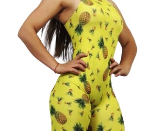 Pineapple print , Beautiful catsuit, Trending now, Summer vibes, exotic dance wear, festival fashion