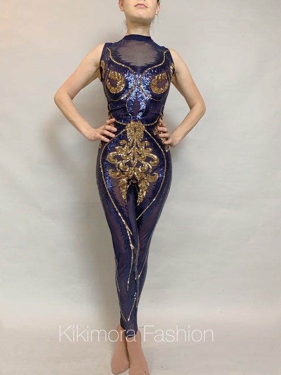 Showgirl Costume, Bodysuit for Woman or Man, Beautiful Sequins