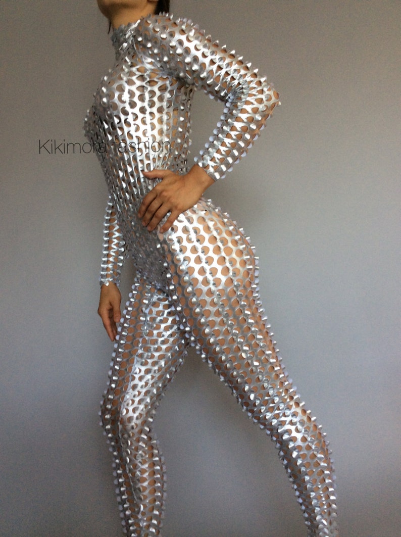 Silver robot costume, bodysuit for woman or man, exotic dance wear, futuristic clothing 