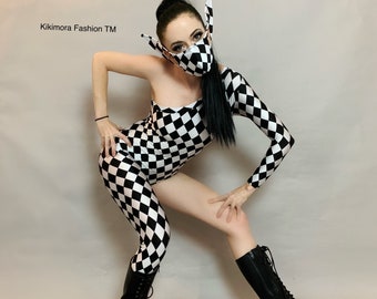 Harle quin costume ,Spandex jumpsuit, new trend, bodysuit for woman or man, exotic dance wear