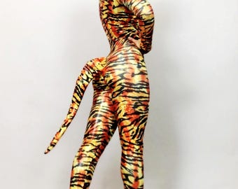 Adult Halloween costume for women/men,Halloween Costume,Cat Headpiece,Cat Tail,tiger bodysuit, one piece tiger,trending now,exoticdance wear