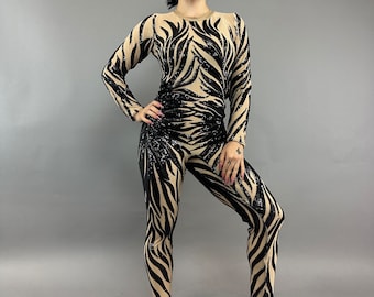 Sequin Aerialist Jumpsuit: Spandex Catsuit for Dance, Bridal, Exotic Wear, Circus & Rave Performances