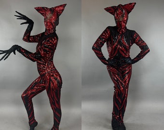 Creature Costume, Fantasy character , Halloween costume, Exotic Dancewear, sequins Catsuit. Trending now.