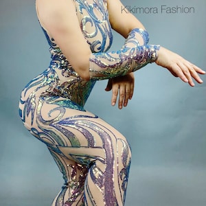Dazzling Rhinestone Showgirl Bodysuit: Unisex Burlesque Costume for Dance, Wedding, or Performance