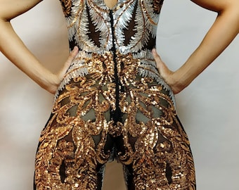 Sheer catsuit, sequins jumpsuit , circus costume, dance wear, gogo outfit, contortionist unitard , Aerial gifts.