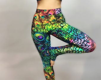 Peacock leggings and top. Beautiful Activewear gymwear ,yoga fashion, exotic dance wear, trending now
