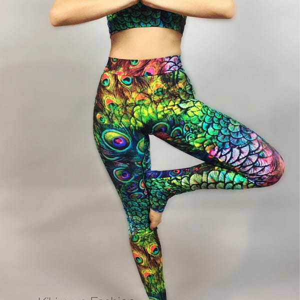 Peacock Print Leggings Etsy