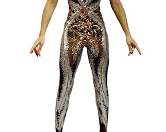 Showgirl costume ,Sequin Bodysuit for Woman or man. Shiny ,Beautiful Contortionist costume, personalized dressing gown