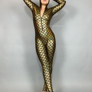 Goldfish Mermaid Catsuit: Hologram Spandex Bodysuit - Exotic Dance Wear