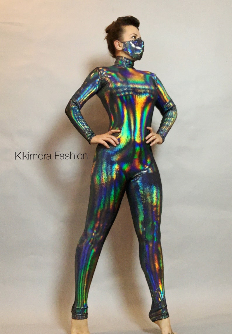 Iridescent Black catsuit, jumpsuit costume for dancers, circus performers, aerialists, contortionist,tending now ,exotic dance wear image 5