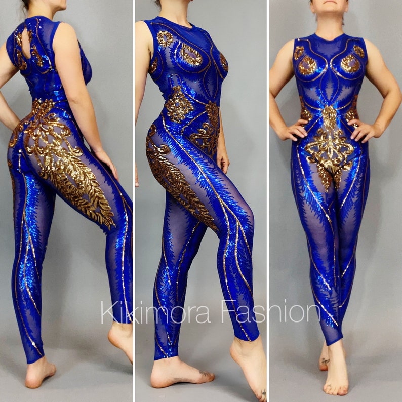 Bright Blue Shiny sequin catsuit,  bodysuit for gymnast, bridal catsuit, wedding , jumpsuit for dancers, contortionist, circus costume 