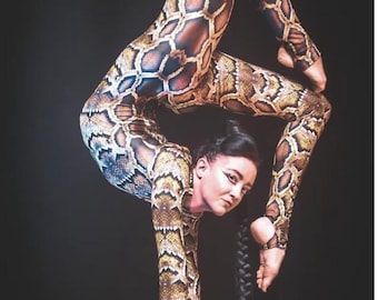 Snake costume, Contortion outfit, exotic dance wear, water sport clothing, spandex catsuit, trendy now, festival fashion.