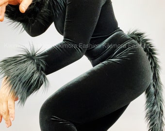 Black cat costume, exotic Dance wear, Cat woman, velvet Catsuit, trending now.