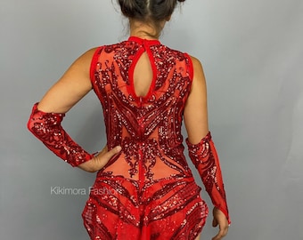 Dazzling Sequin Bodysuit for Aerialists, Pole Dancers & Showgirls - Customizable Leotard Costume