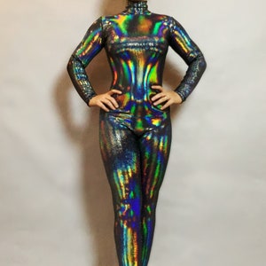 Iridescent Black catsuit, jumpsuit costume for dancers, circus performers, aerialists, contortionist,tending now ,exotic dance wear image 6