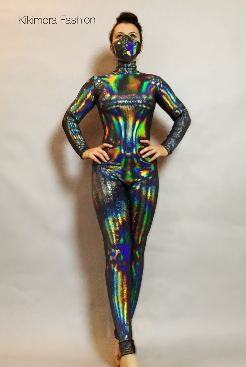 Iridescent Black catsuit, jumpsuit costume for dancers, circus performers, aerialists, contortionist,tending now ,exotic dance wear image 6