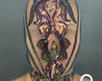 Futuristic Fantasy Festival Headpiece with Sequin Mask