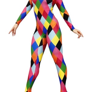 Unisex Harlequin Spandex Bodysuit for Dance or Costume Parties