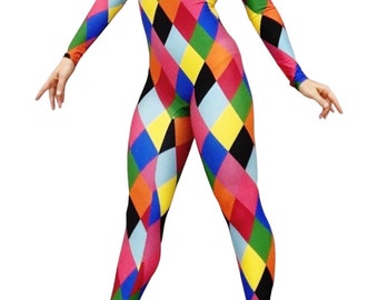 Unisex Harlequin Spandex Bodysuit for Dance or Costume Parties