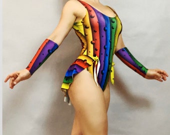 Vibrant Rainbow Bodysuit: Pole Dance, Lyrical Costume, Aerialist Wear, Pride Parade Outfit