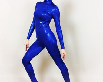 Blue catsuit, spandex jumpsuit, trending now, contortionist outfit, exotic dance wear.