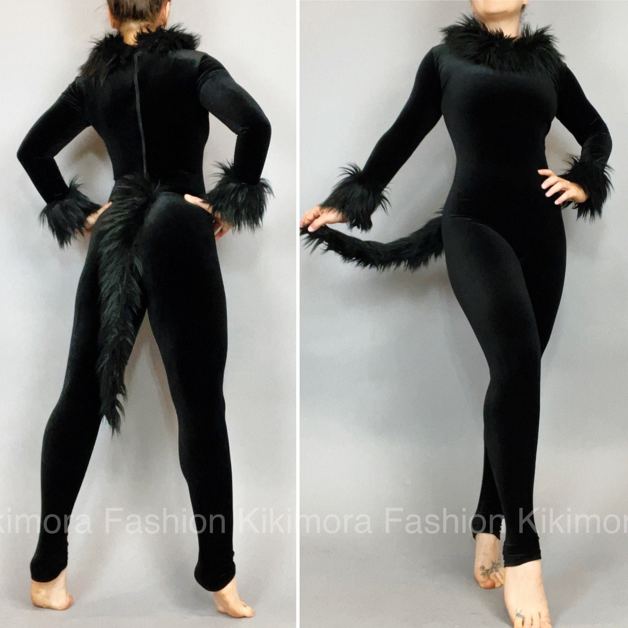 Black Cat Costume, Exotic Dance Wear, Cat Woman, Velvet Catsuit