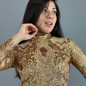 Gold Fairy Costume, Sequin jumpsuit, Beautiful Exotic Dance wear, disco night , club outfit, Gymnastic Unitard, Trending now.
