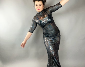 Futuristic Sheer Mesh Dress: Festival Rave Outfit, Alien Costume, Exotic Dance Wear, Couture Fashion
