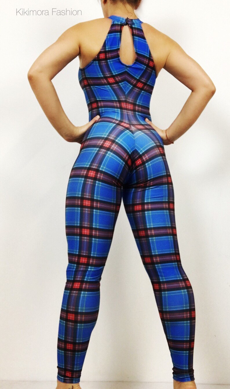 blue plaid jumpsuit