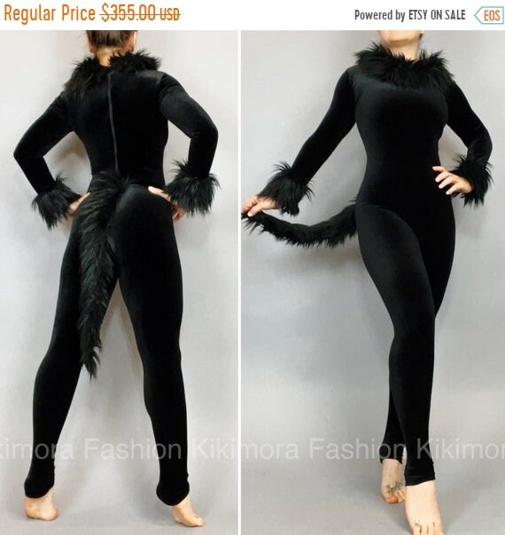 S Katzenanzug Overall schwarz Damen Katzen Kostüm Katzenkostüm Gr