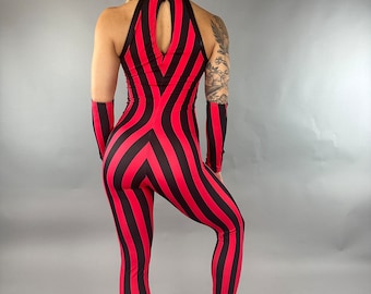 Circus costume, exotic dance wear, gymnastic uniforms, trending now, aerialist gift, festival fashion, stripe outfit.