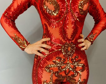 Dazzling Sequin Bodysuit: Showgirl Costume for Performers, Contortionists & Exotic Dancers