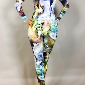 Smoke Print Unisex Jumpsuit: Festival, Gym, Dance & Rave Wear - Comfortable Spandex Catsuit