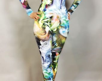 Smoke Print Unisex Jumpsuit: Festival, Gym, Dance & Rave Wear - Comfortable Spandex Catsuit
