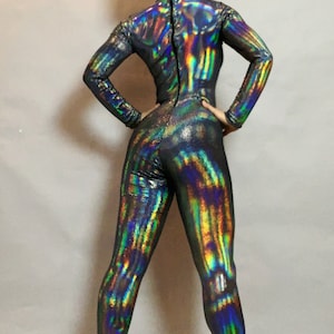 Iridescent Black catsuit, jumpsuit costume for dancers, circus performers, aerialists, contortionist,tending now ,exotic dance wear image 7