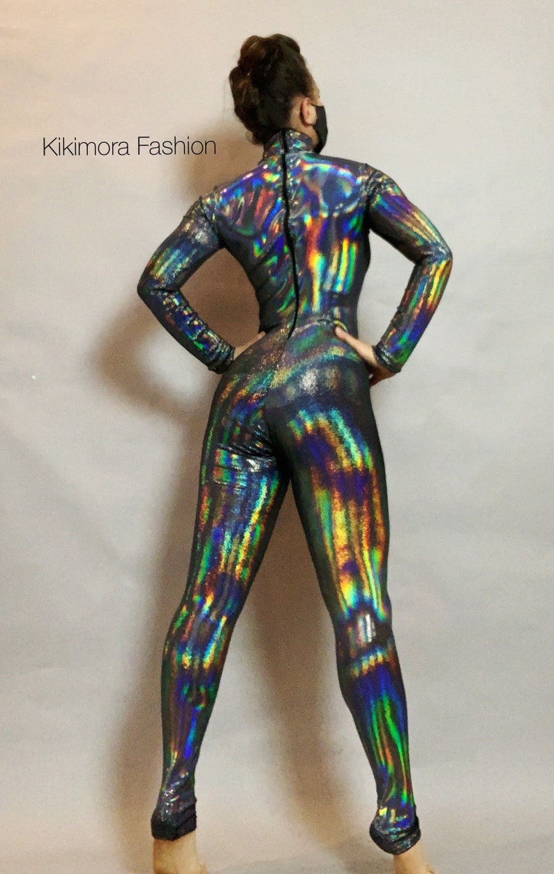 Iridescent Black catsuit, jumpsuit costume for dancers, circus performers, aerialists, contortionist,tending now ,exotic dance wear image 7