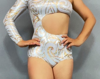 Silver Leotard Costume: Futuristic Dance Bodysuit