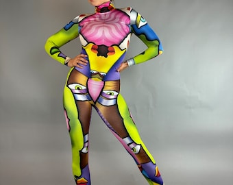 Artistic Bodysuit: Picasso-Inspired Costume for Dancers, Gymnasts, Aerialists - Unisex Performance Wear