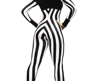 Striped Unisex Jumpsuit: Exotic Dance, Circus, Aerialist Bodysuit - Trendy Performance Outfit