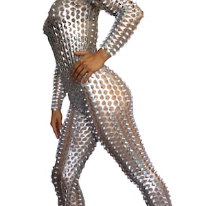 Futuristic Silver Robot Bodysuit | Unisex Costume for Exotic Dance, Cosplay, Burlesque & Aerial Performance