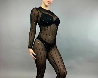 Sheer bodysuit for woman or man, Beautiful dance outfit, custom leotard,body suit lingerie, Burlesque Outfit, Rave Outfit