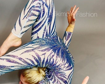 Sequin Aerialist Jumpsuit: Spandex Catsuit for Bridal, Dance, Rave, Circus & Yoga Performances