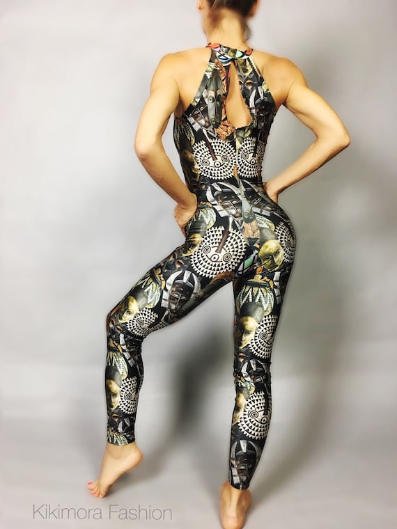 Spandex Catsuit, Yoga Jumpsuit, Exotic Dance Wear, African Mask Print,  Lycra Bodysuit for Woman, Trending Now. -  Sweden