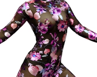 Beautiful Catsuit costume,  Sheer Bodysuit, Trending now, aerialist gift, contortionist costume, Exotic Dance wear..